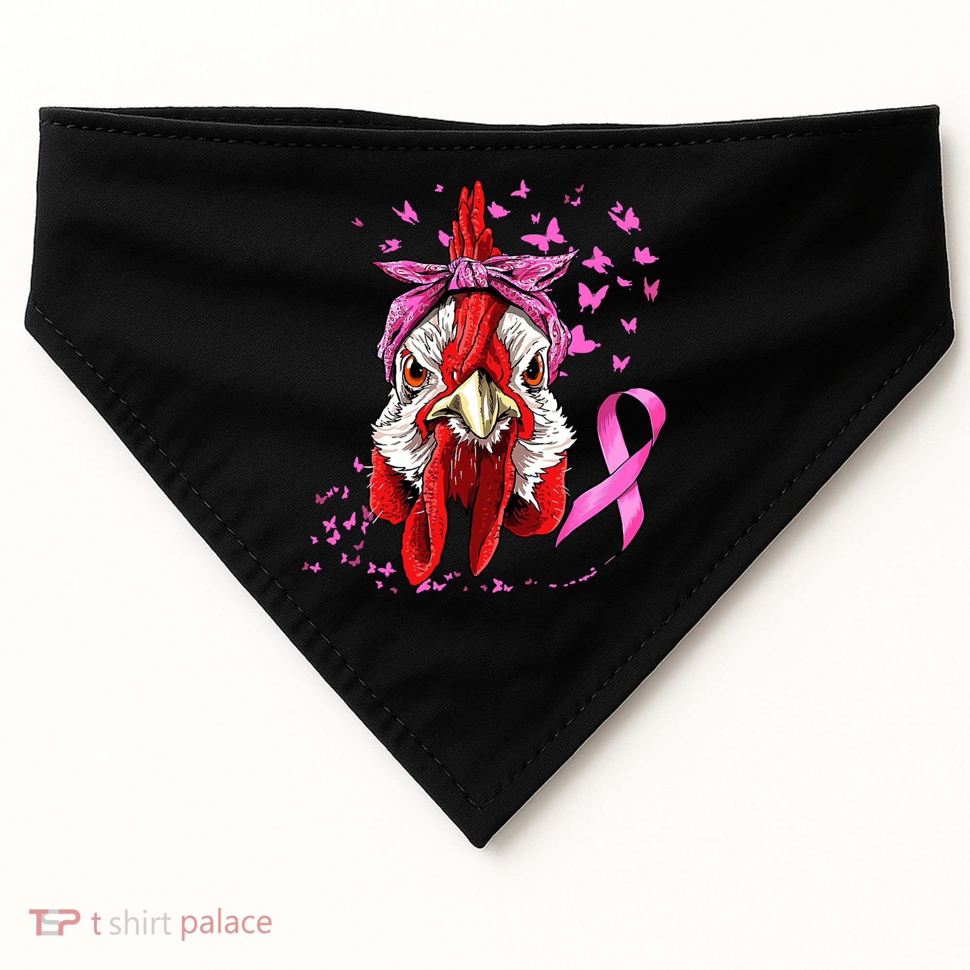 Funny Chicken Chick Breast Cancer Awareness Pink Ribbon USA-Made Doggie Bandana