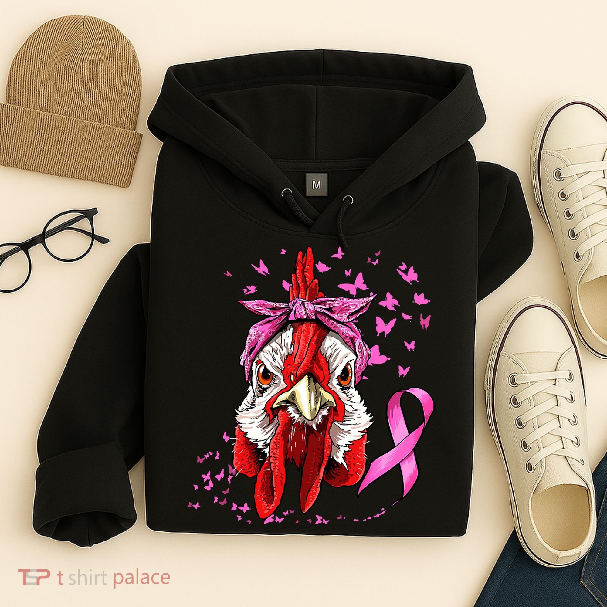 Funny Chicken Chick Breast Cancer Awareness Pink Ribbon Hoodie