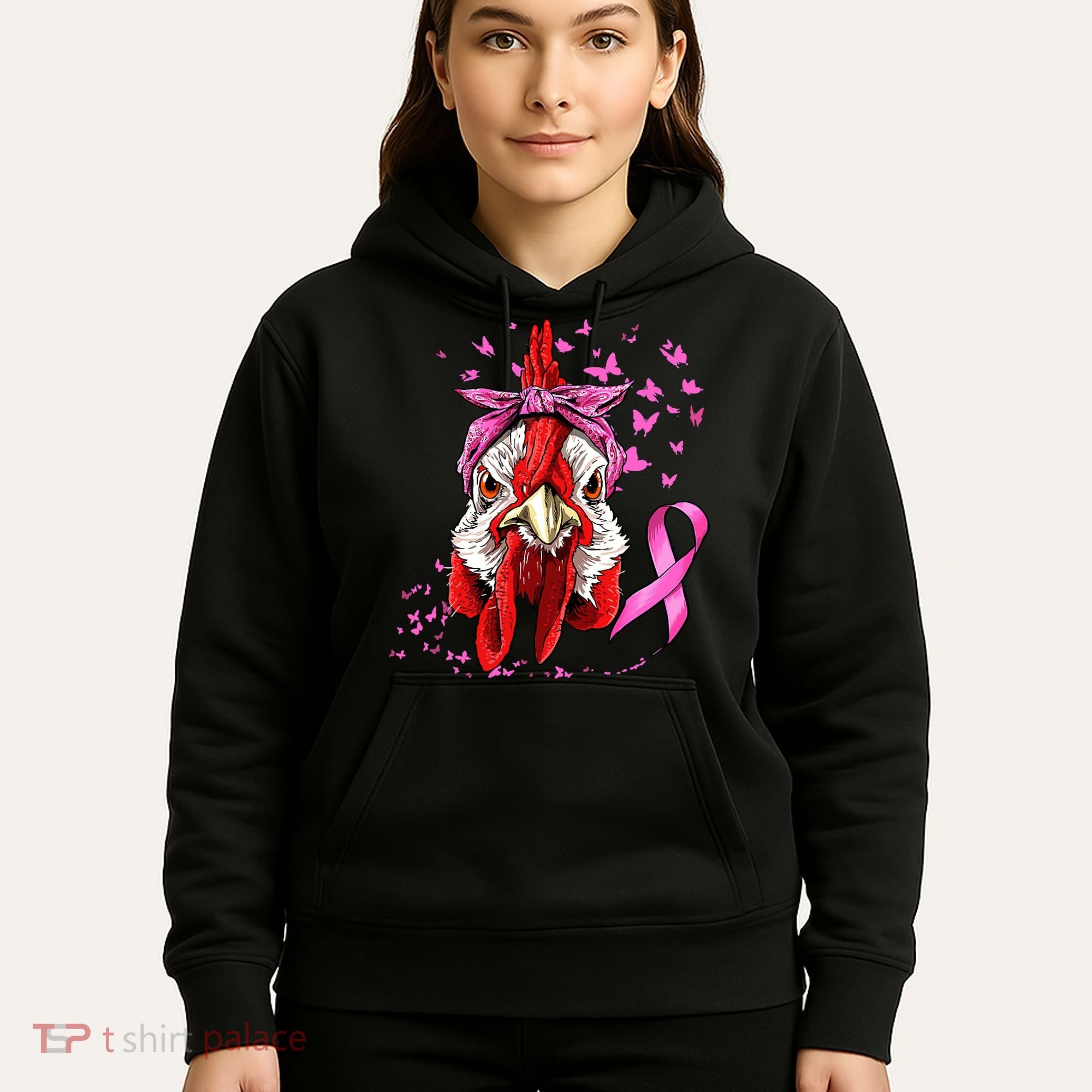 Funny Chicken Chick Breast Cancer Awareness Pink Ribbon Hoodie