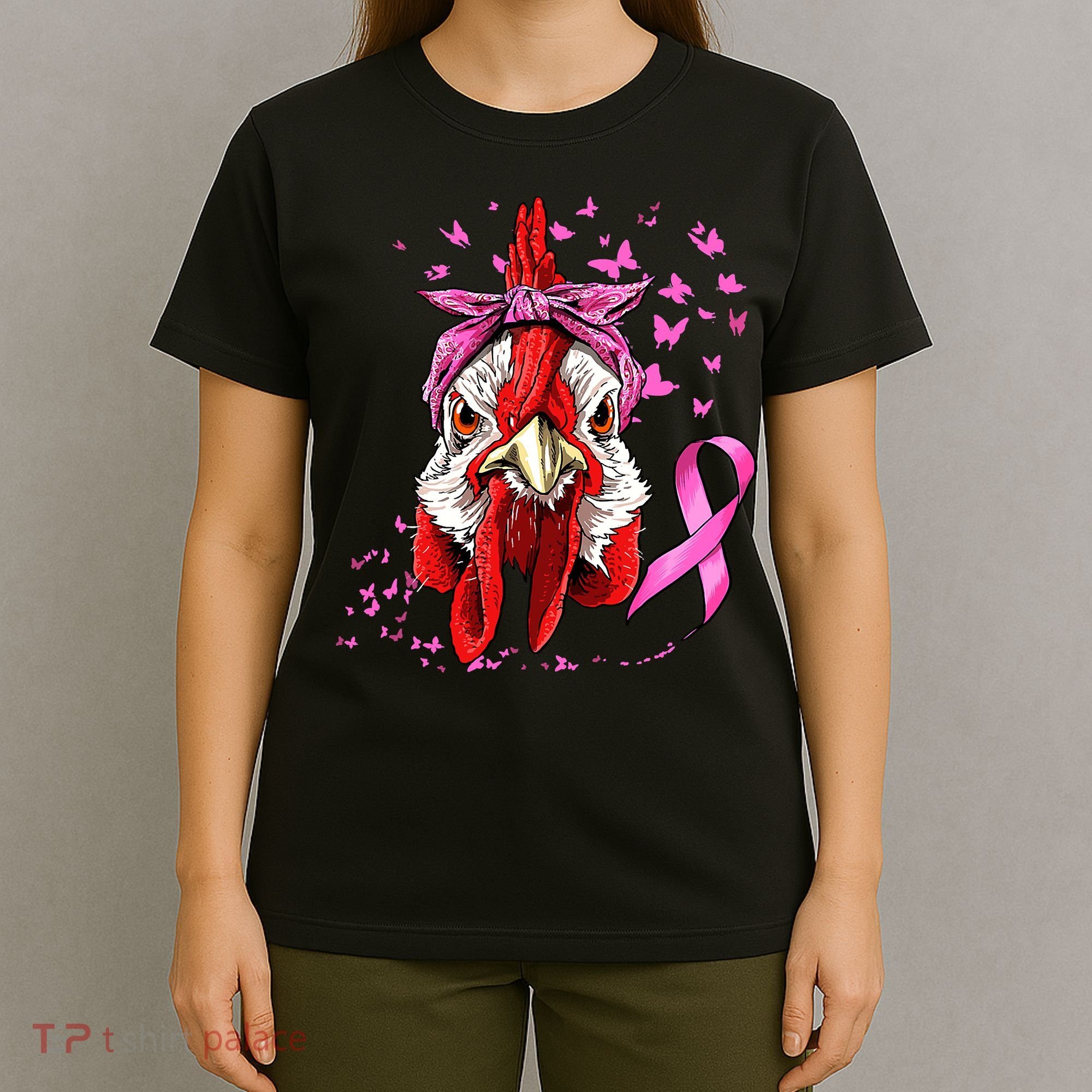 Funny Chicken Chick Breast Cancer Awareness Pink Ribbon T-Shirt