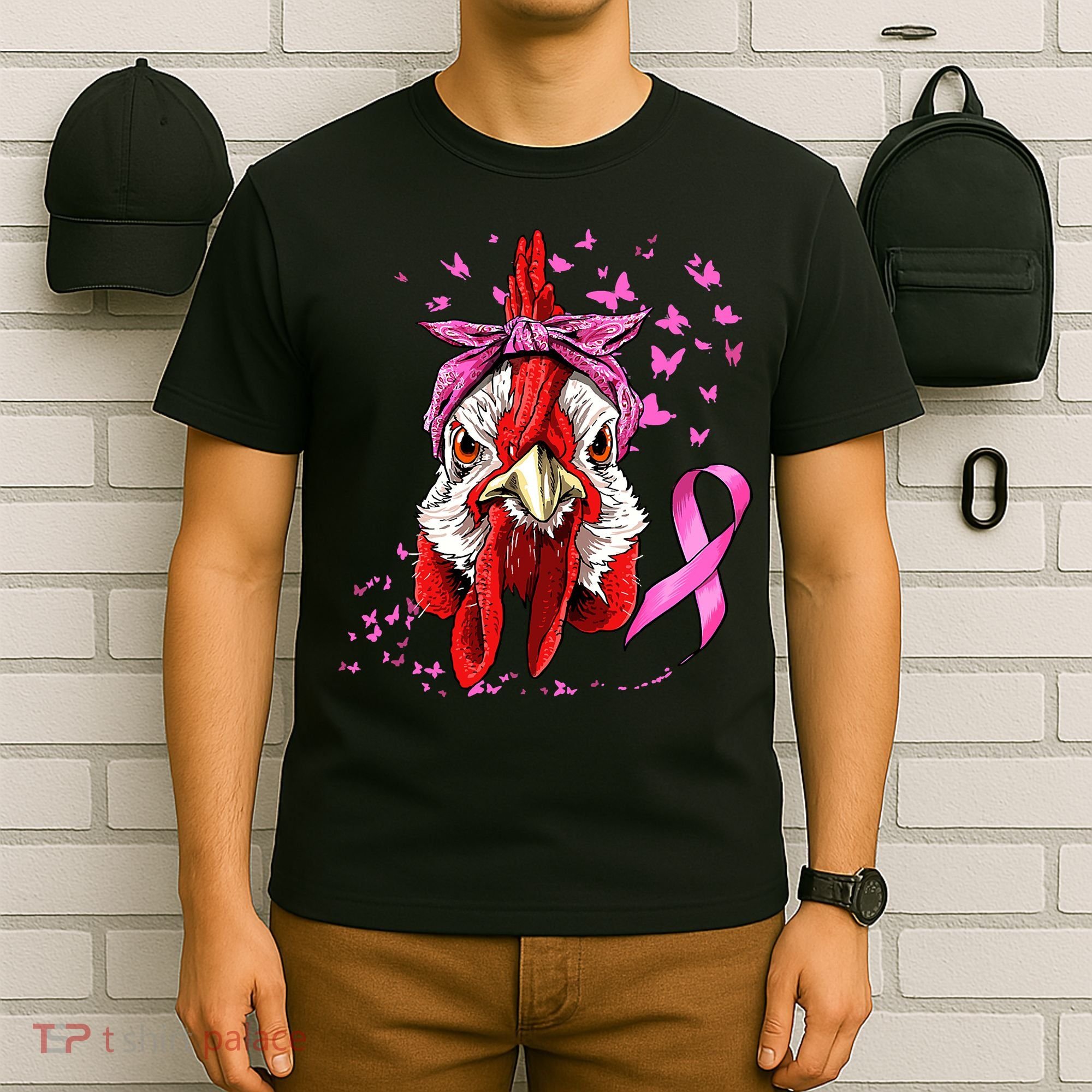 Funny Chicken Chick Breast Cancer Awareness Pink Ribbon T-Shirt