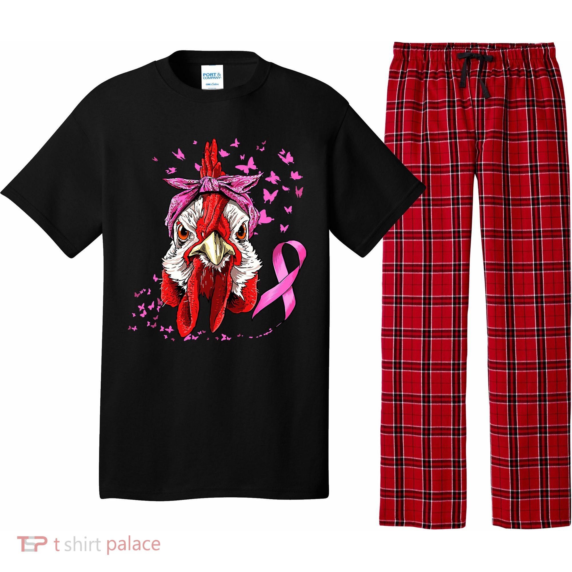 Funny Chicken Chick Breast Cancer Awareness Pink Ribbon Pajama Set
