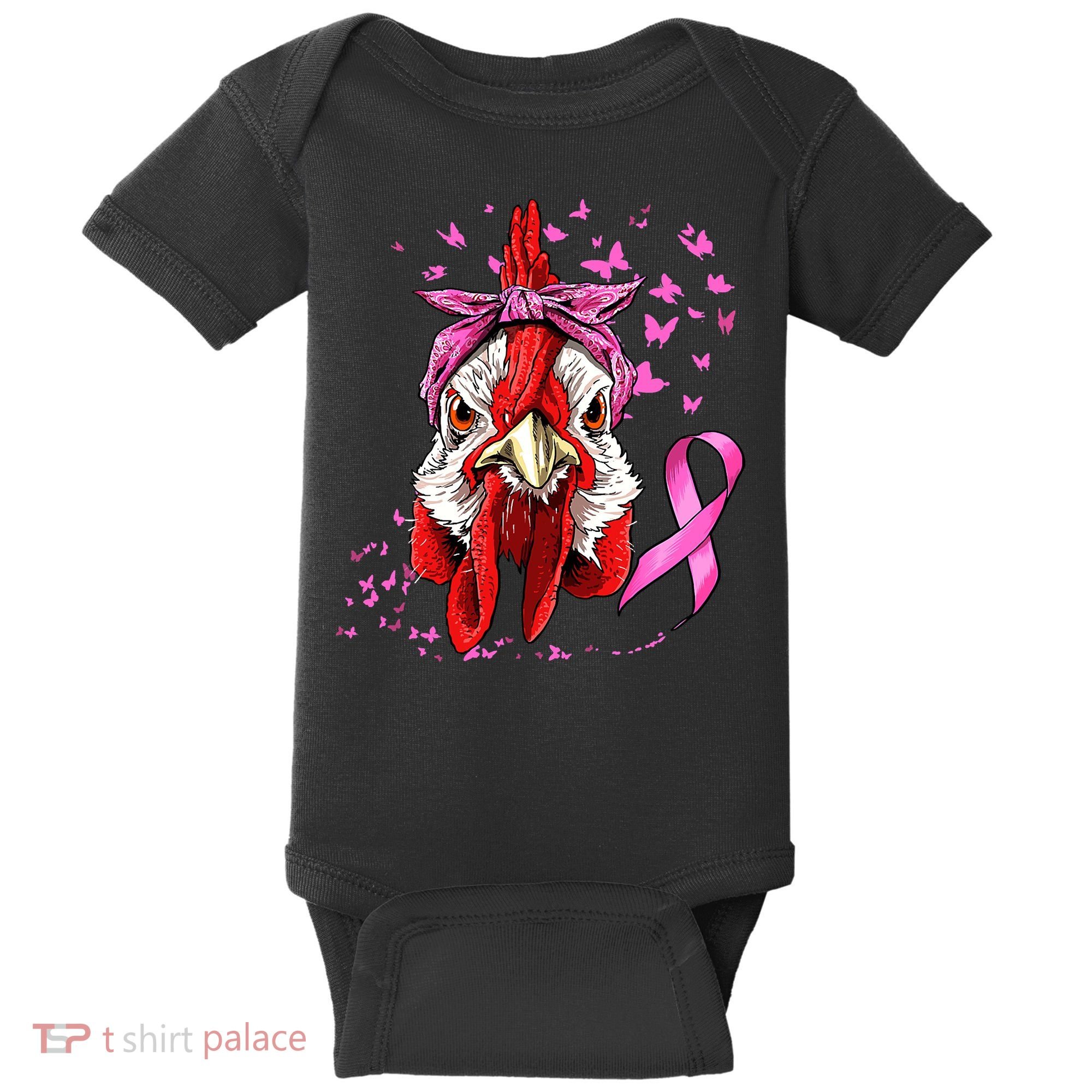 Funny Chicken Chick Breast Cancer Awareness Pink Ribbon Baby Bodysuit