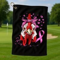 Funny Chicken Chick Breast Cancer Awareness Pink Ribbon Golf Towel thumb 1