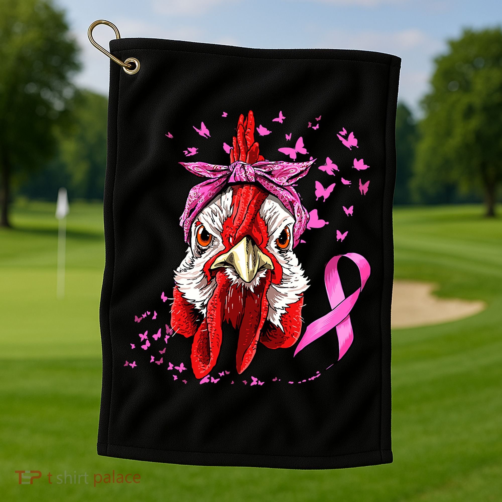 Funny Chicken Chick Breast Cancer Awareness Pink Ribbon Golf Towel
