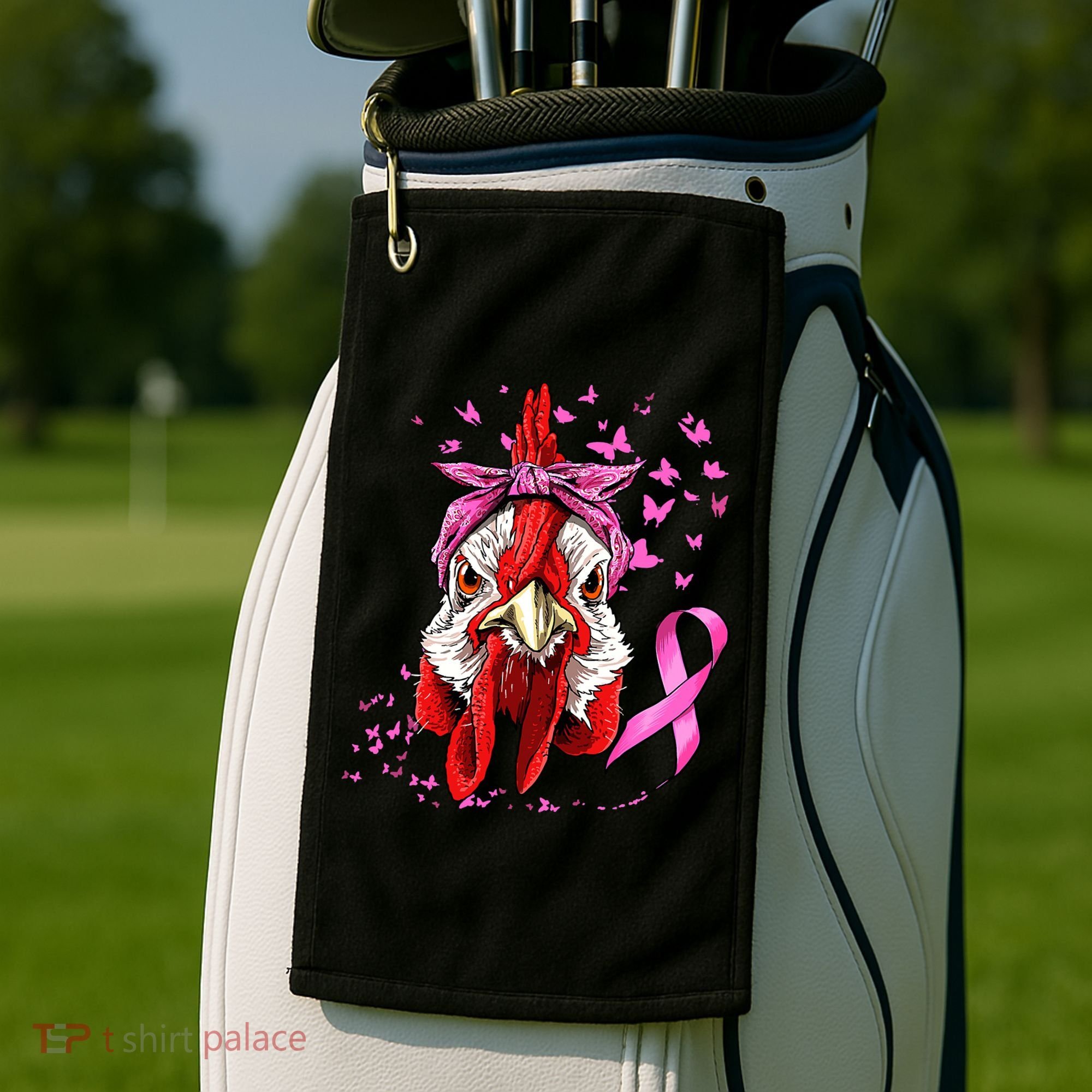 Funny Chicken Chick Breast Cancer Awareness Pink Ribbon Golf Towel