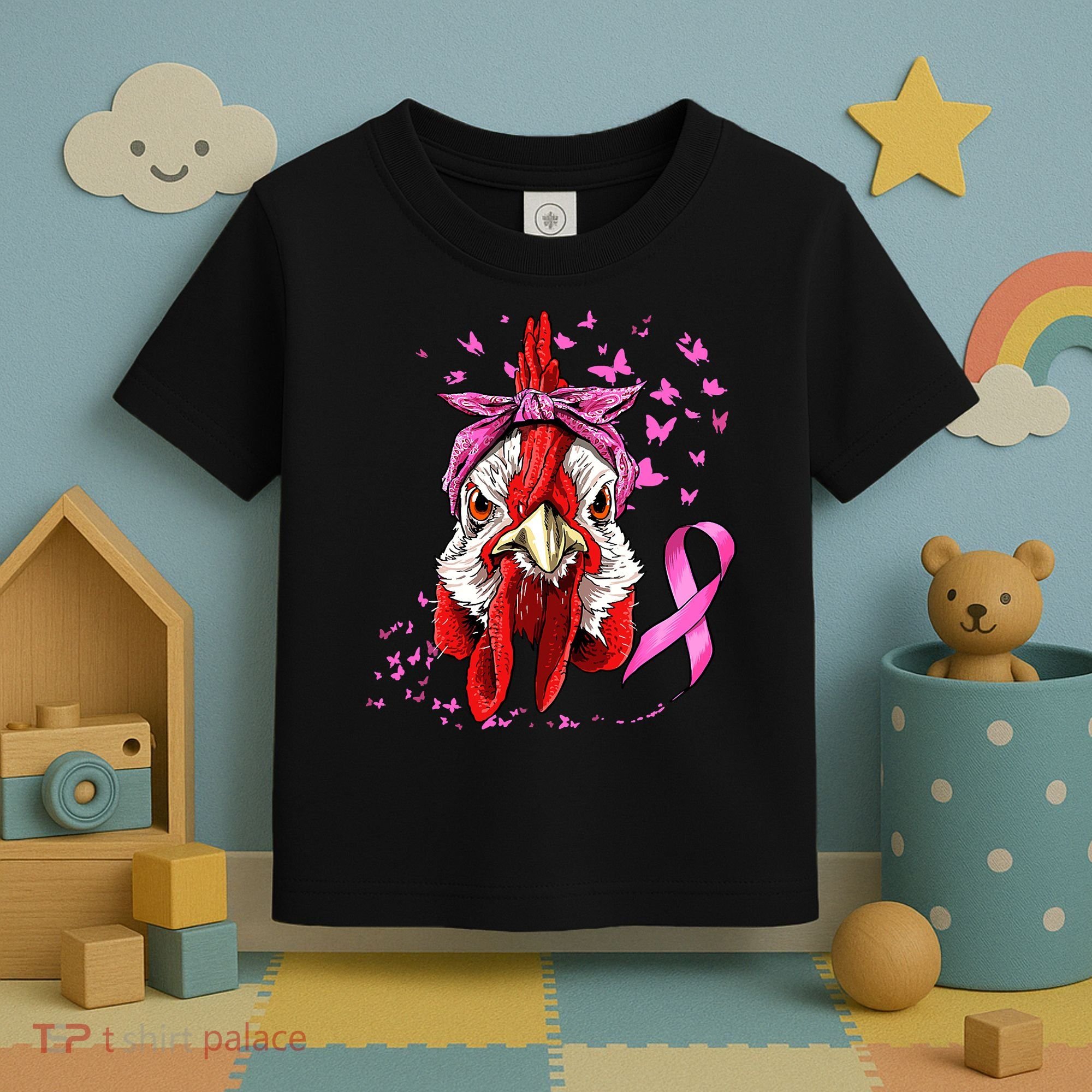 Funny Chicken Chick Breast Cancer Awareness Pink Ribbon Toddler T-Shirt
