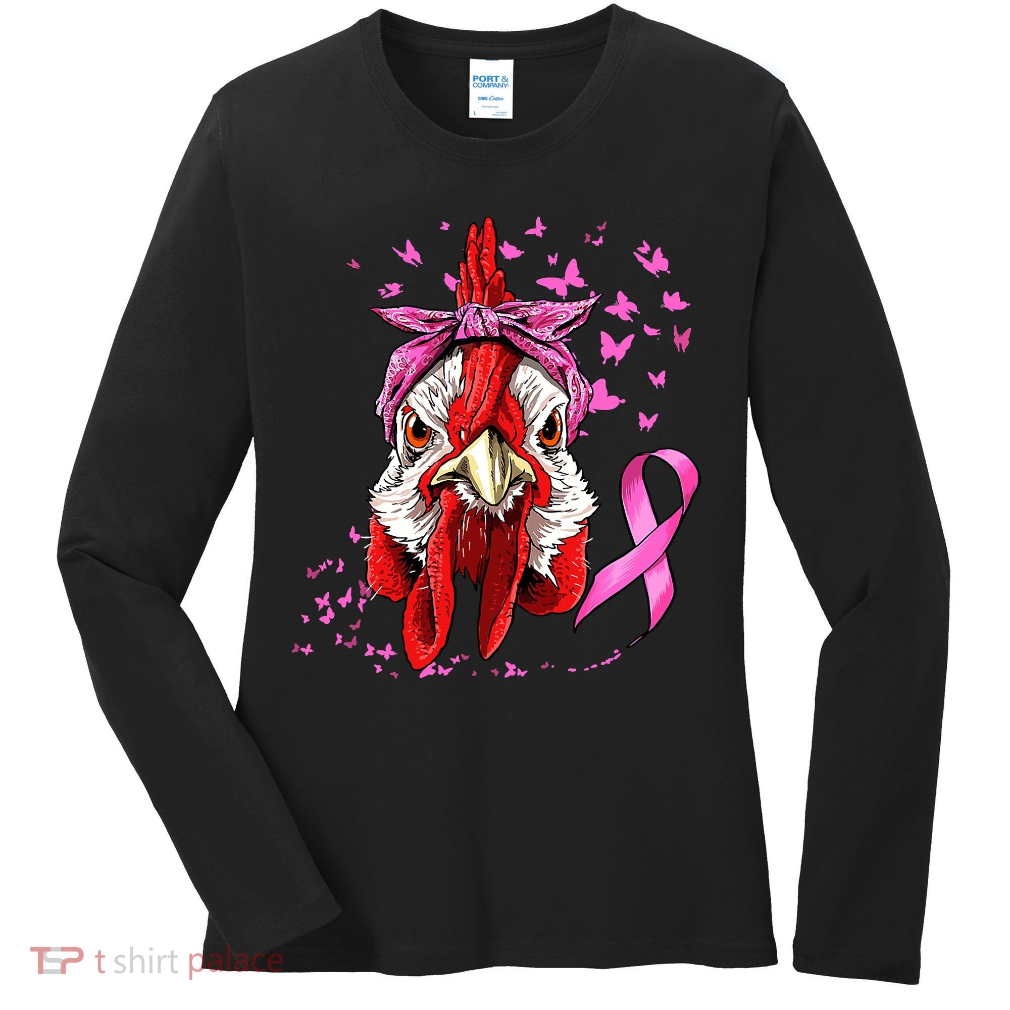 Funny Chicken Chick Breast Cancer Awareness Pink Ribbon Women's Long Sleeve Shirt