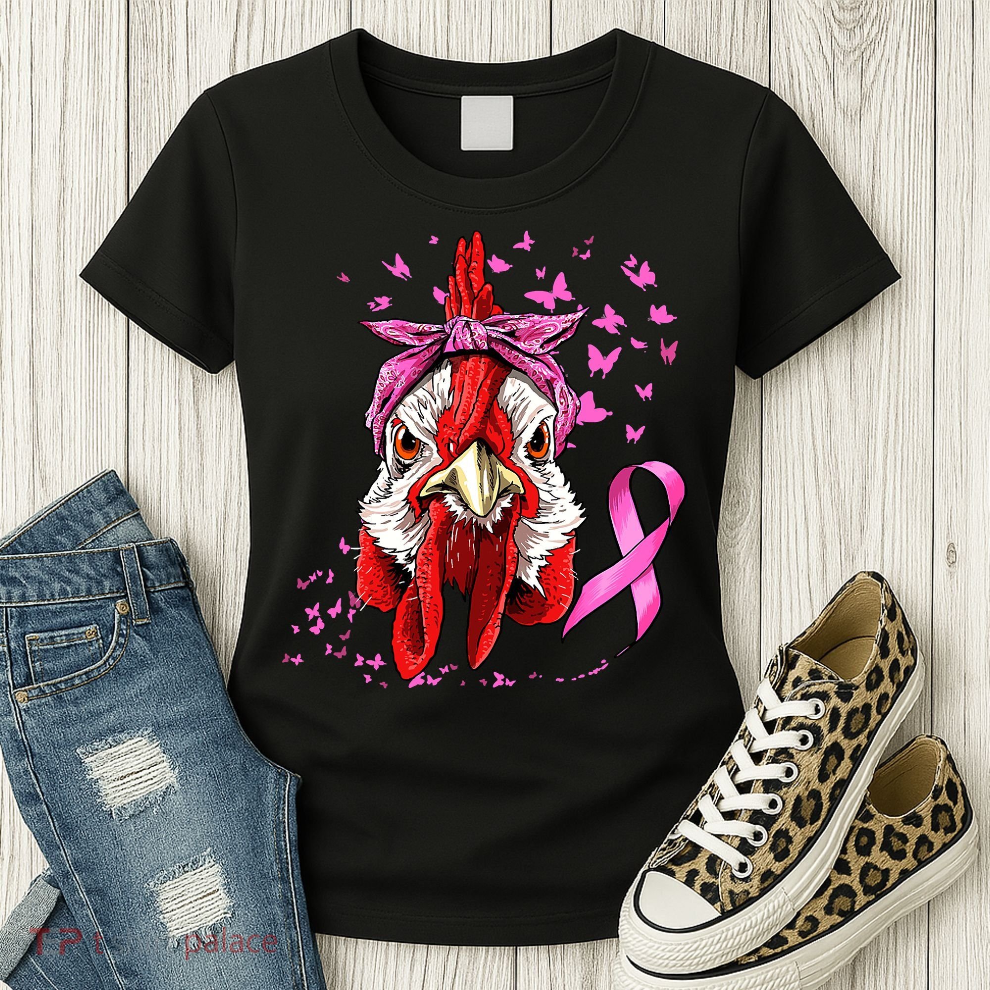 Funny Chicken Chick Breast Cancer Awareness Pink Ribbon Women's T-Shirt