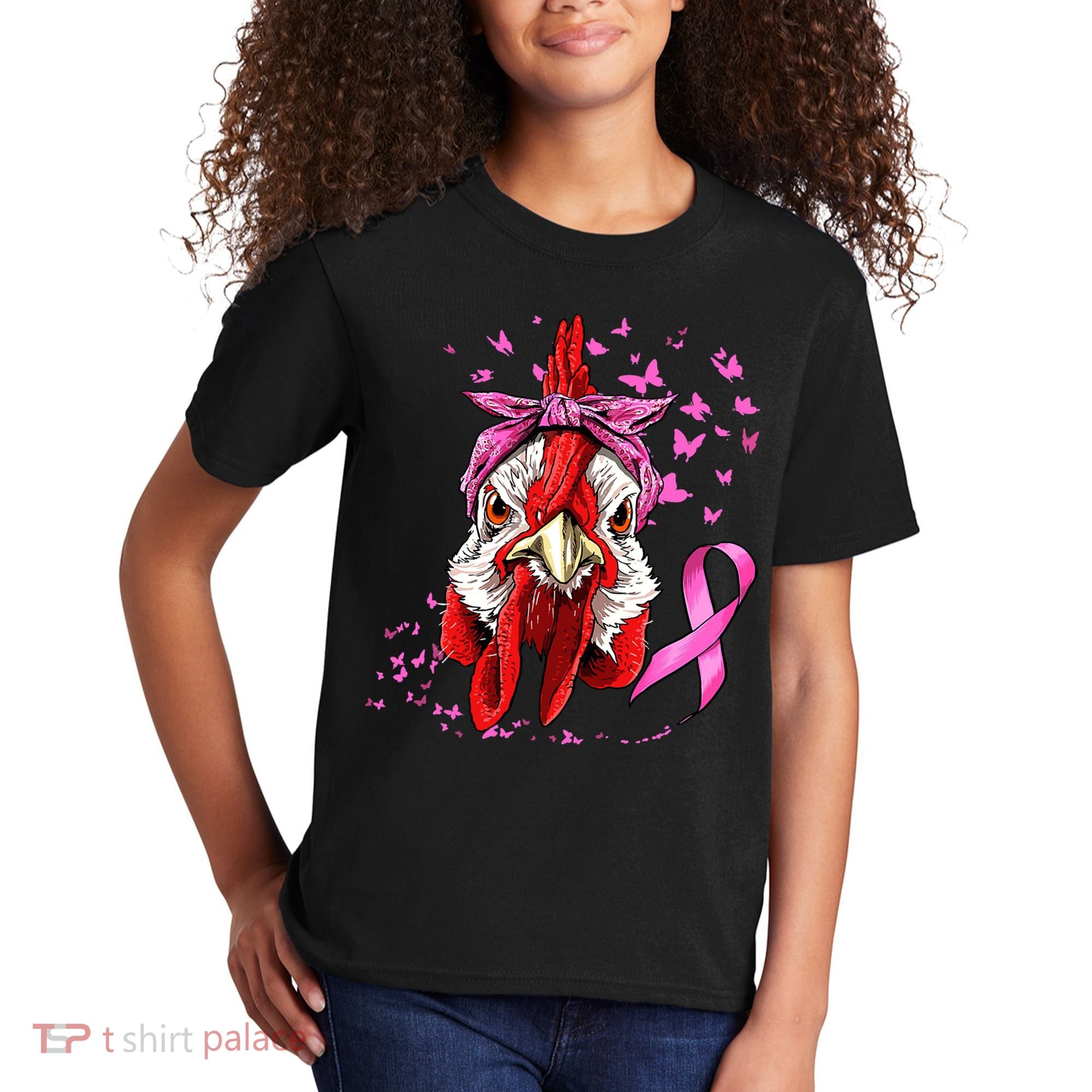 Funny Chicken Chick Breast Cancer Awareness Pink Ribbon Kids T-Shirt