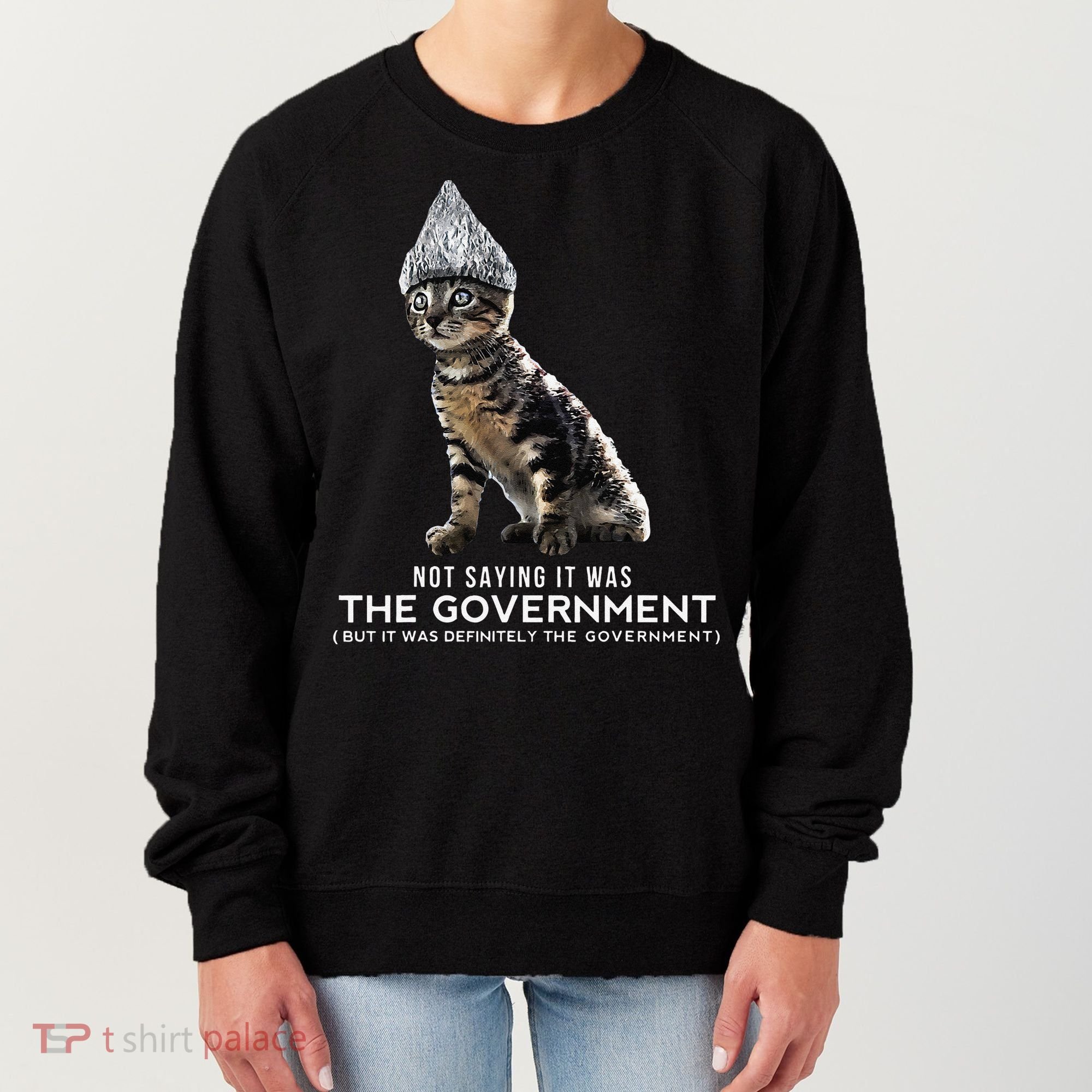 Funny Conspiracy Cat Tin Foil Hat Government Gift Women's Sweatshirt