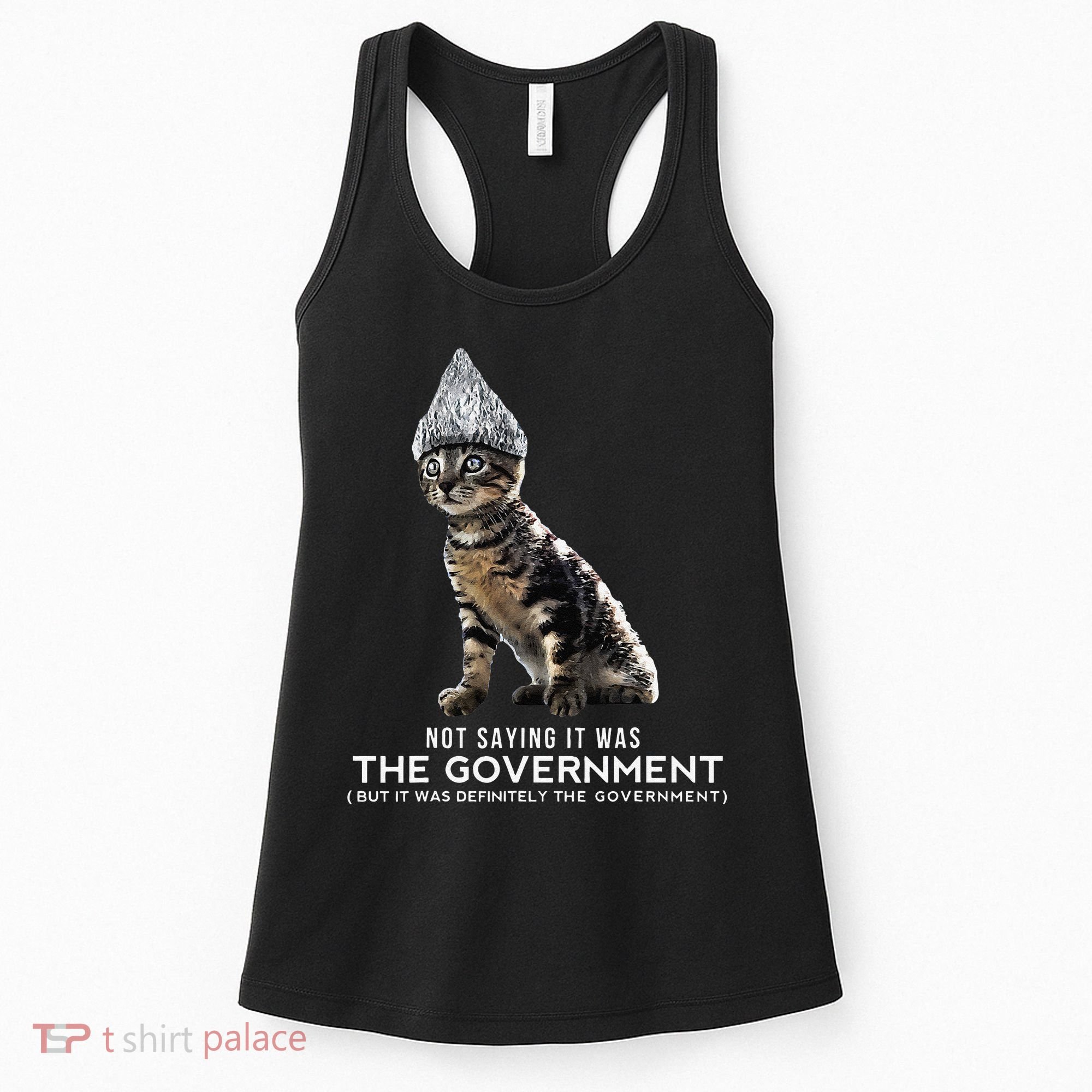 Funny Conspiracy Cat Tin Foil Hat Government Gift Women's Tank Top