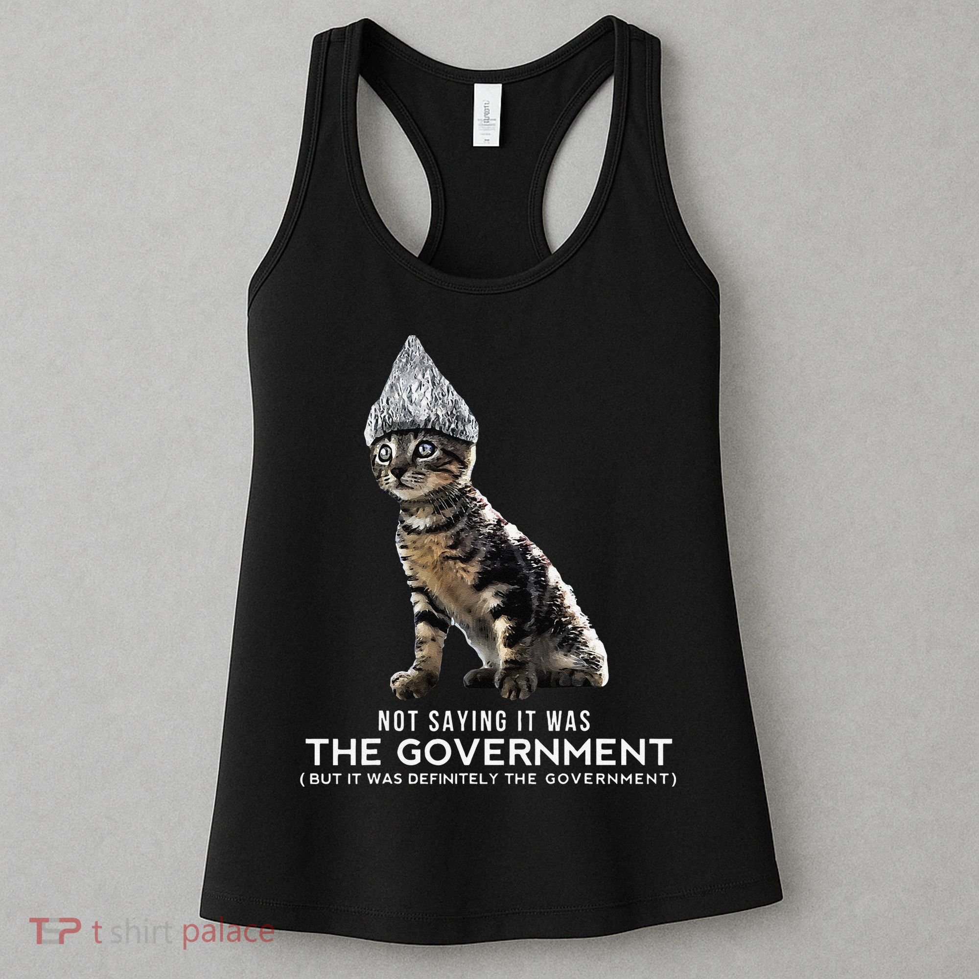 Funny Conspiracy Cat Tin Foil Hat Government Gift Women's Tank Top
