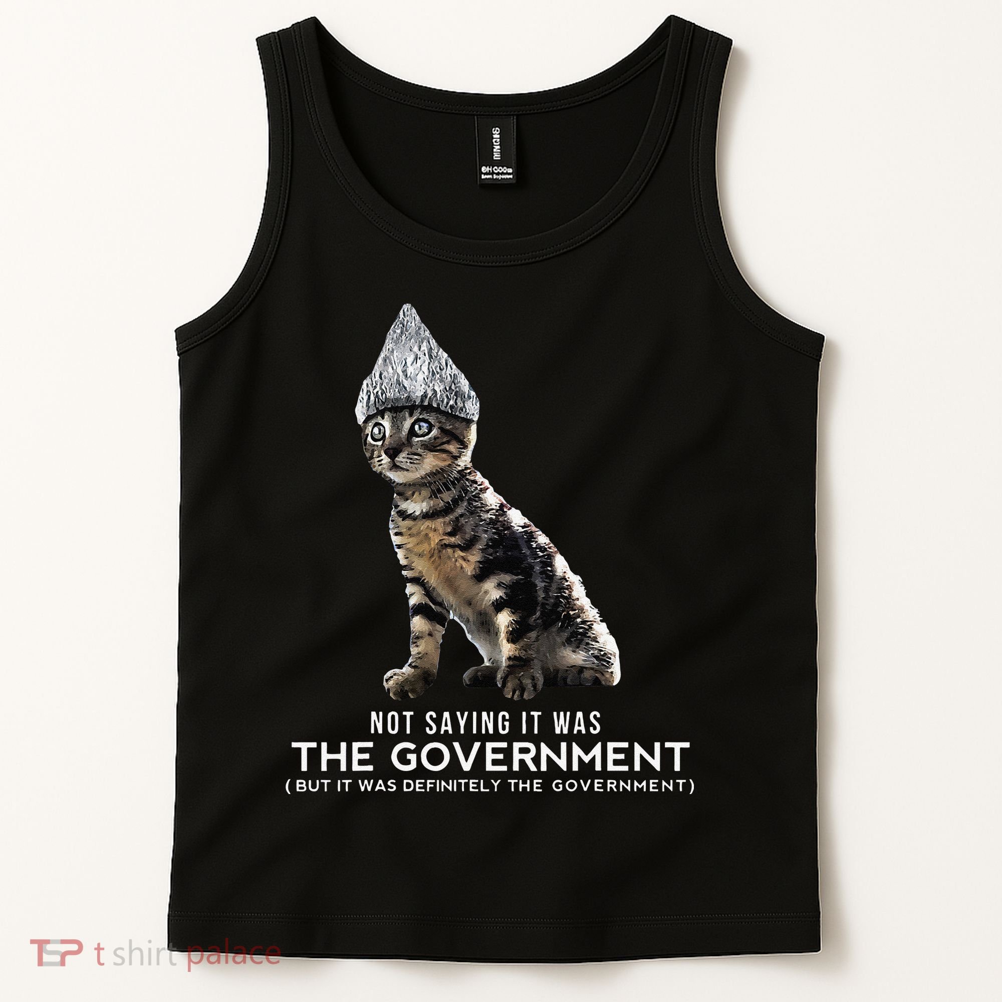 Funny Conspiracy Cat Tin Foil Hat Government Gift Tank Top