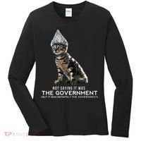 Funny Conspiracy Cat Tin Foil Hat Government Gift Women's Long Sleeve Shirt thumb 0
