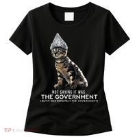 Funny Conspiracy Cat Tin Foil Hat Government Gift Women's T-Shirt thumb 0