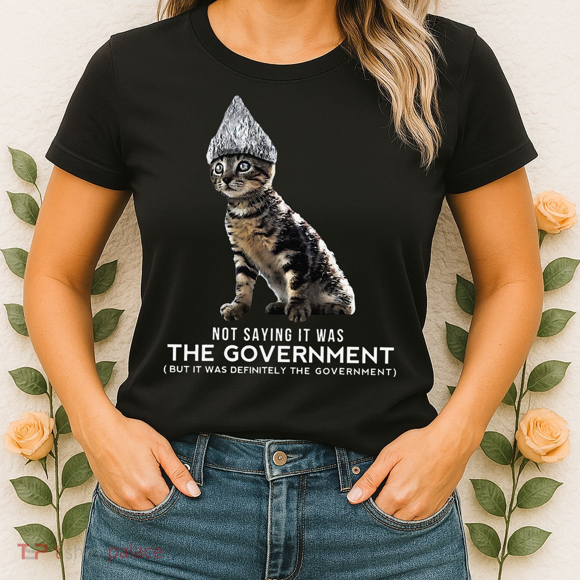 Funny Conspiracy Cat Tin Foil Hat Government Gift Women's T-Shirt
