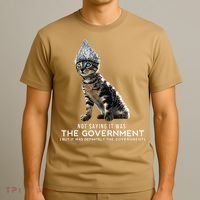 Funny Conspiracy Cat Tin Foil Hat Government Gift T-Shirt thumb 3