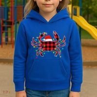 Funny Crab Christmas Tree Red Plaid Xmas Animals Lover Gift Kids Hoodie thumb 3