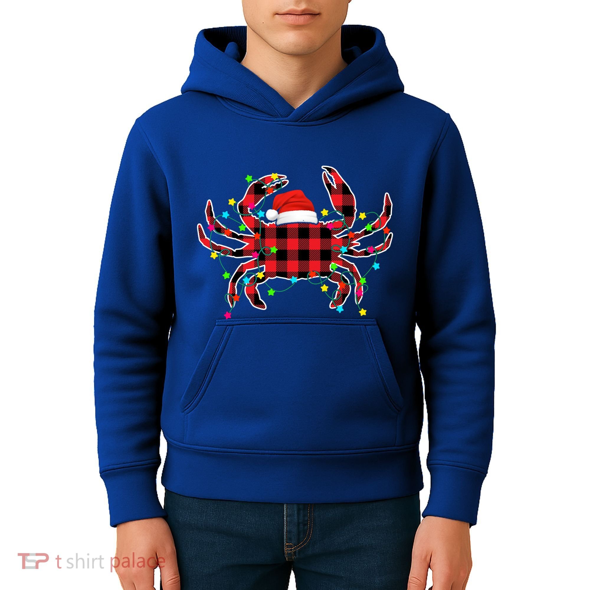 Funny Crab Christmas Tree Red Plaid Xmas Animals Lover Gift Kids Hoodie