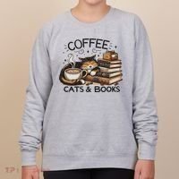 Funny Cute Coffee Cats Books Lover Gift Idea Women Women's Sweatshirt thumb 0