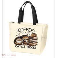 Funny Cute Coffee Cats Books Lover Gift Idea Women Tote Bag thumb 3