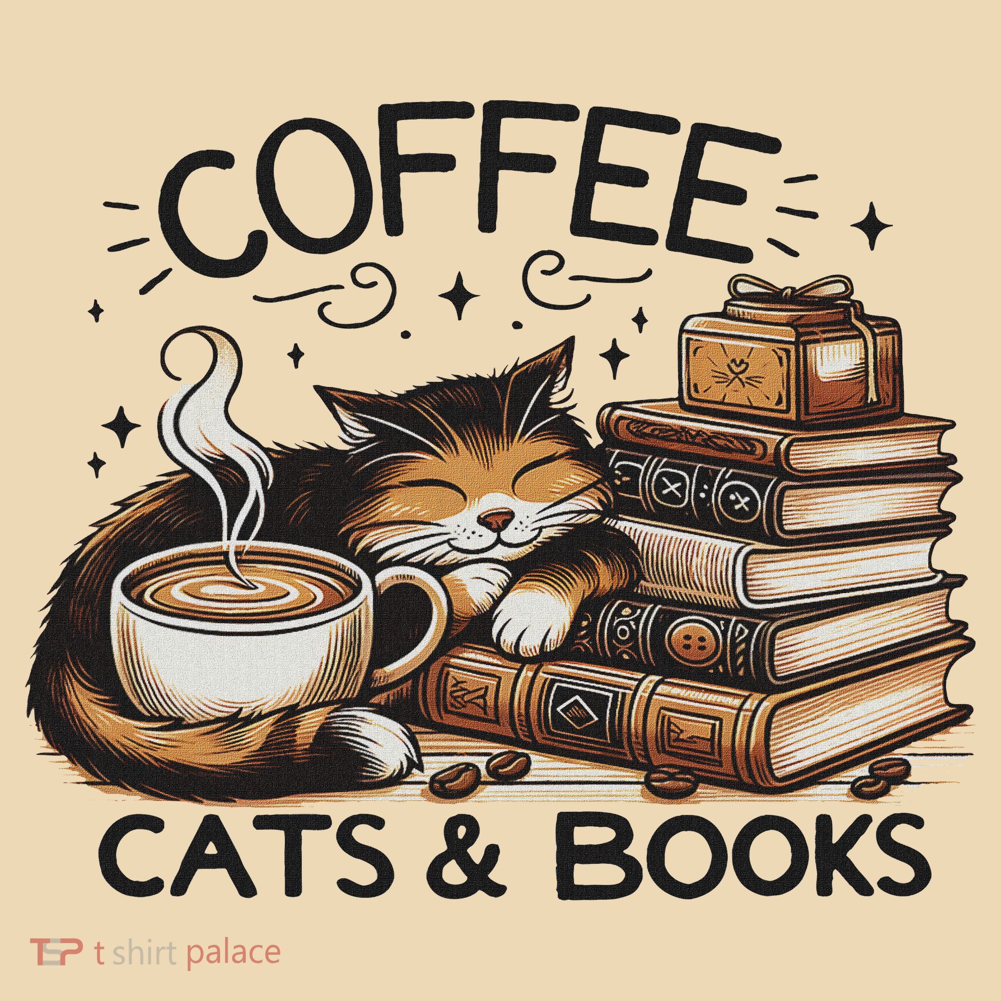 Funny Cute Coffee Cats Books Lover Gift Idea Women Tote Bag