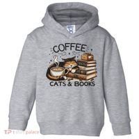 Funny Cute Coffee Cats Books Lover Gift Idea Women Toddler Hoodie thumb 0
