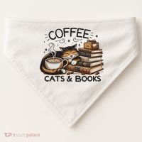 Funny Cute Coffee Cats Books Lover Gift Idea Women USA-Made Doggie Bandana thumb 0