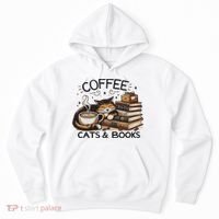 Funny Cute Coffee Cats Books Lover Gift Idea Women Hoodie thumb 0