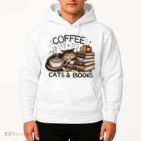 Funny Cute Coffee Cats Books Lover Gift Idea Women Hoodie thumb 2
