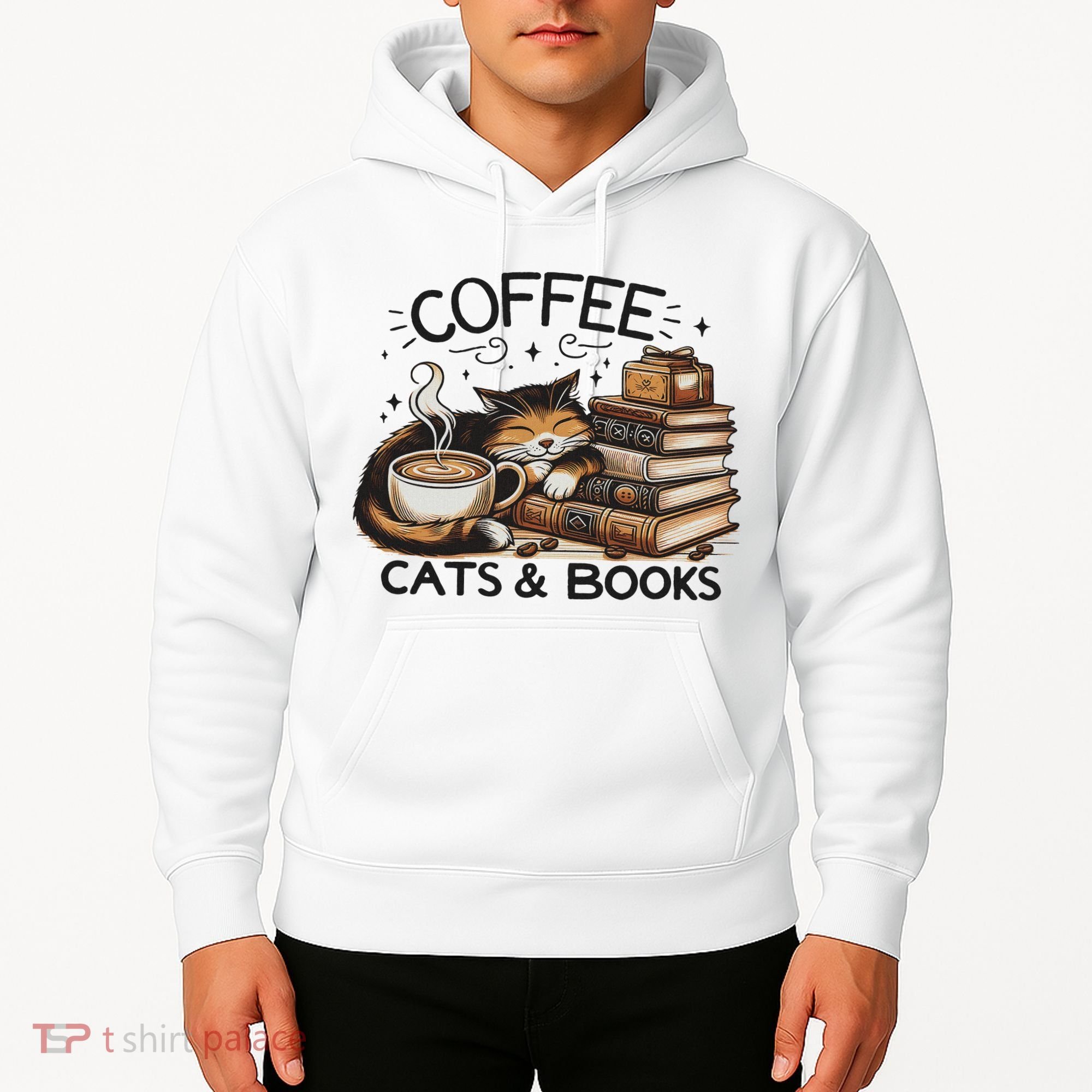 Funny Cute Coffee Cats Books Lover Gift Idea Women Hoodie