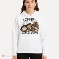 Funny Cute Coffee Cats Books Lover Gift Idea Women Hoodie thumb 5