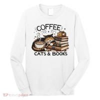 Funny Cute Coffee Cats Books Lover Gift Idea Women Long Sleeve Shirt thumb 0