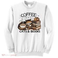 Funny Cute Coffee Cats Books Lover Gift Idea Women Sweatshirt thumb 0