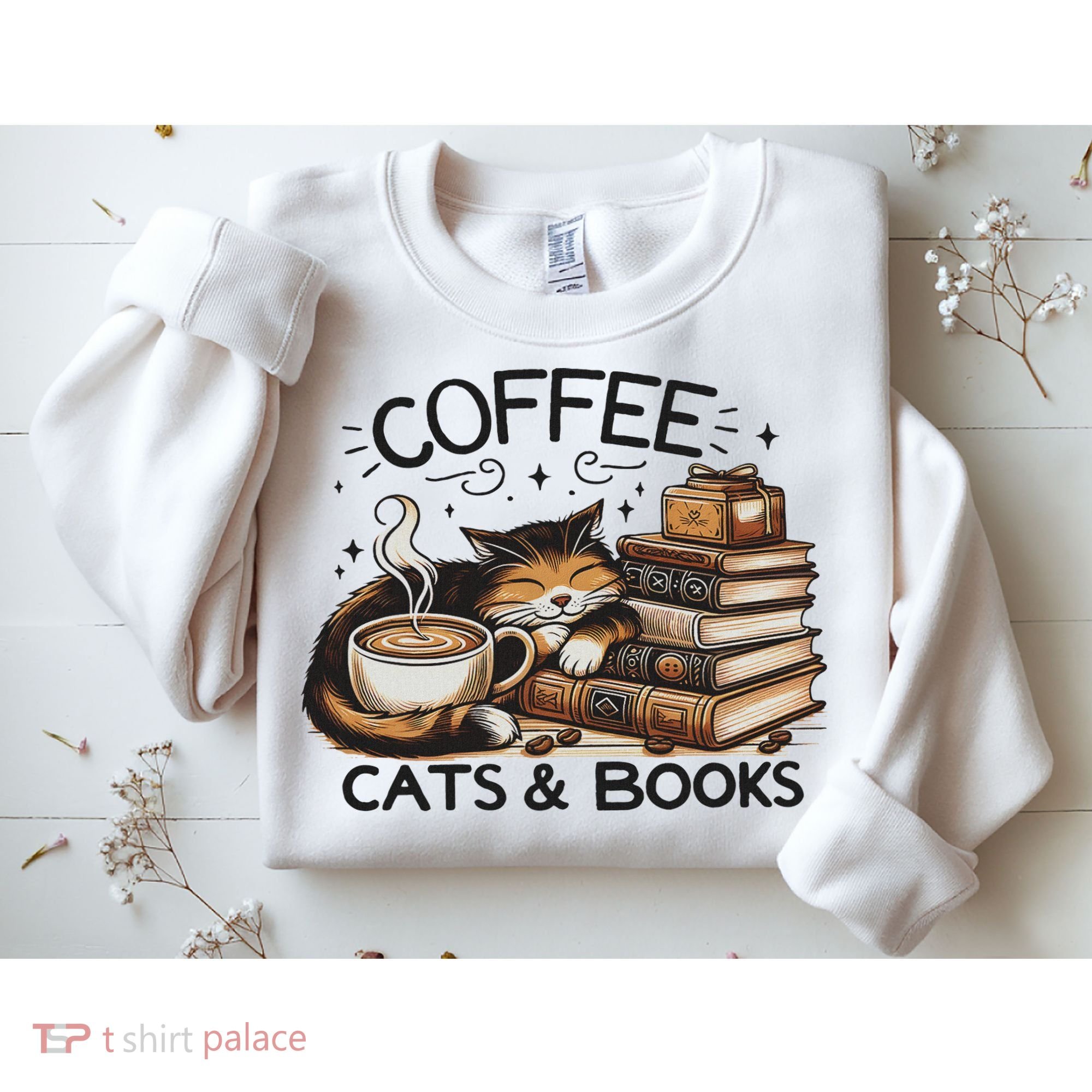 Funny Cute Coffee Cats Books Lover Gift Idea Women Sweatshirt