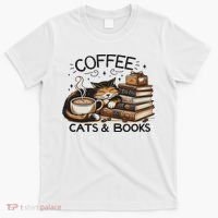 Funny Cute Coffee Cats Books Lover Gift Idea Women T-Shirt thumb 0