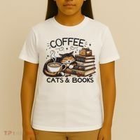 Funny Cute Coffee Cats Books Lover Gift Idea Women T-Shirt thumb 4