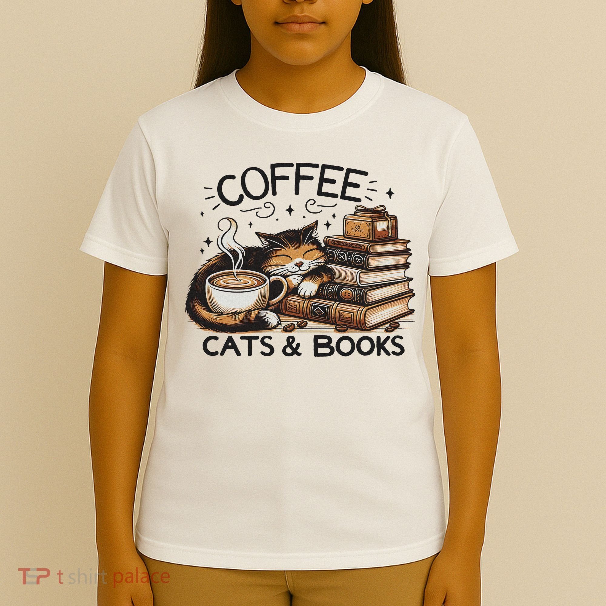 Funny Cute Coffee Cats Books Lover Gift Idea Women T-Shirt