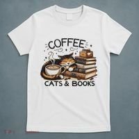 Funny Cute Coffee Cats Books Lover Gift Idea Women T-Shirt thumb 5