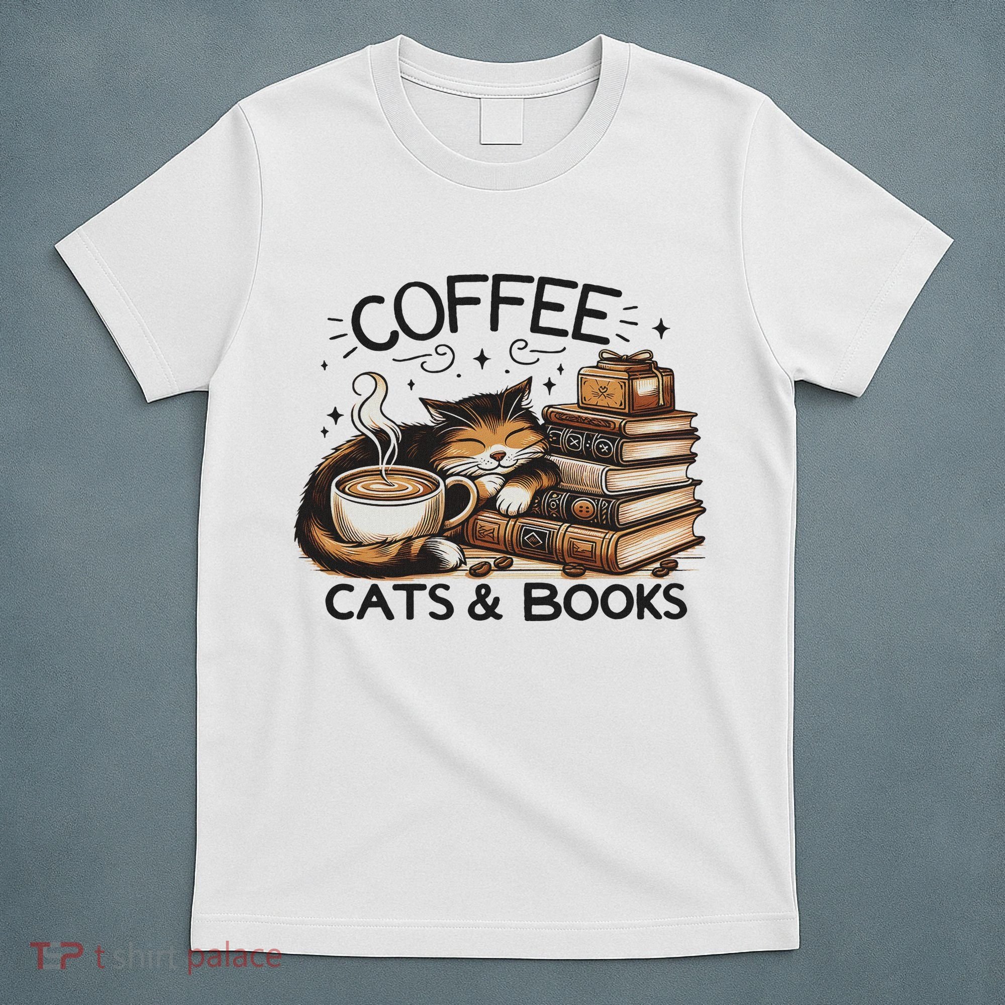 Funny Cute Coffee Cats Books Lover Gift Idea Women T-Shirt