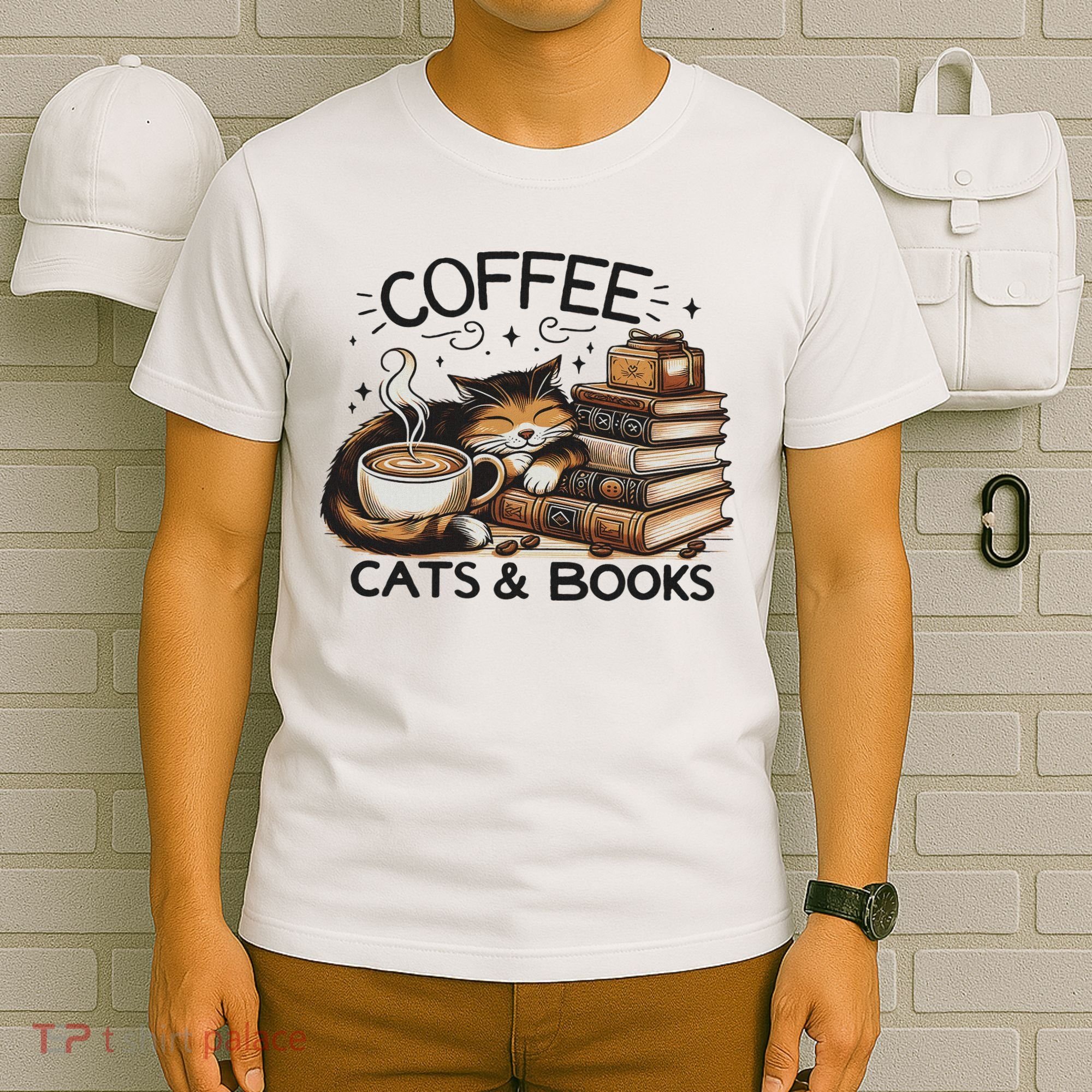 Funny Cute Coffee Cats Books Lover Gift Idea Women T-Shirt