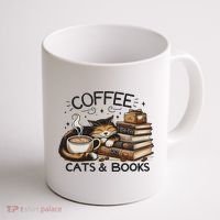 Funny Cute Coffee Cats Books Lover Gift Idea Women Coffee Mug thumb 1
