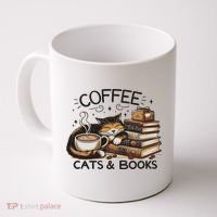Funny Cute Coffee Cats Books Lover Gift Idea Women Coffee Mug thumb 0