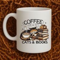 Funny Cute Coffee Cats Books Lover Gift Idea Women Coffee Mug thumb 2