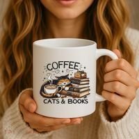Funny Cute Coffee Cats Books Lover Gift Idea Women Coffee Mug thumb 3