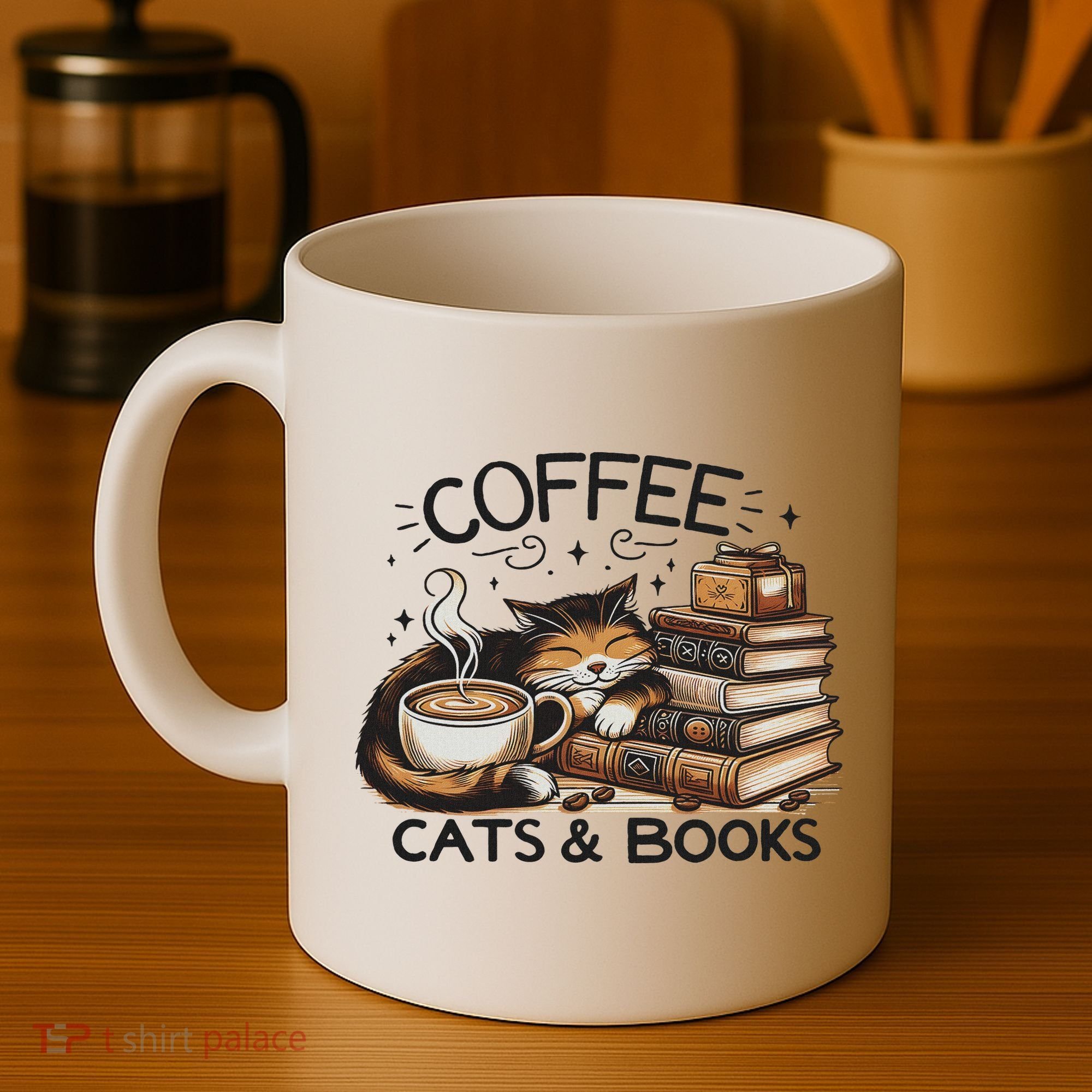 Funny Cute Coffee Cats Books Lover Gift Idea Women Coffee Mug
