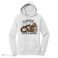 Funny Cute Coffee Cats Books Lover Gift Idea Women Women's Hoodie thumb 0