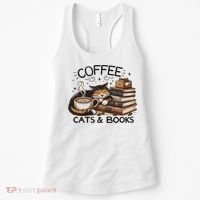 Funny Cute Coffee Cats Books Lover Gift Idea Women Women's Tank Top thumb 0