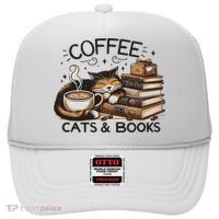 Funny Cute Coffee Cats Books Lover Gift Idea Women Hat thumb 0